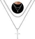 Cross Necklace for Men - Fathers Day Gift, Gold Black Silver Mens Cross Necklaces Stainless Steel Cross Pendant Necklace Simple Jewelry Gifts Cross Chain Necklaces for Men
